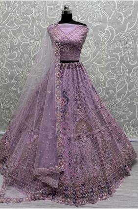Net Purple Wedding Lehenga Choli in Stone with moti LC8310