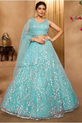 Thread Net Lehenga Choli in Sea green LC8775