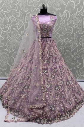 Lilac Net Lehenga Choli with Thread Detailing LC8679