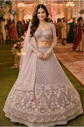 Pink Lehenga Choli in Net with Thread LC9079