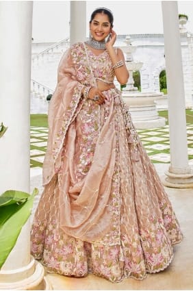 Embroidered Lehenga Choli in Nude Pink Satin LC8749