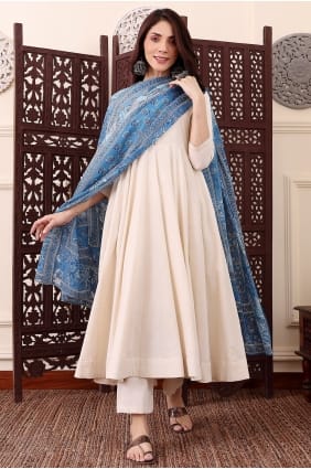 Off white Anarkali Suit with Plain Chanderi AS4321