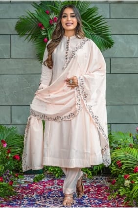 Plain Muslin Anarkali Suit in Off white AS4322