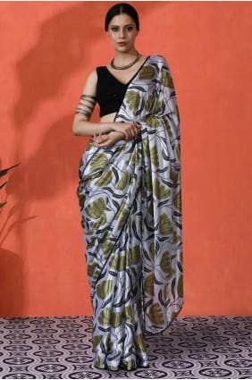 Off white Digital print Chiffon Saree SR28603