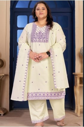 Off white Salwar Kameez in Embroidered Cotton SK159152