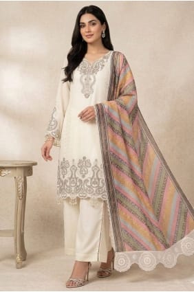 Salwar Kameez in Off white Georgette with Embroidered SK15906
