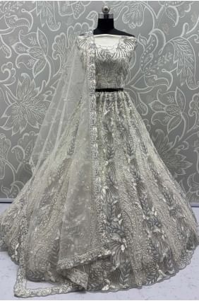 Off White Net Lehenga Choli with Heavy Sequins Work LC8658