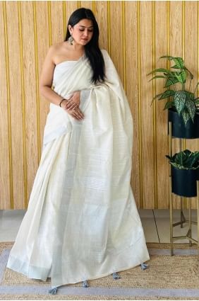 Off white Linen Saree with Weaving SR28124