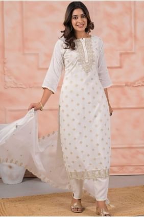 Off-White Embroidered Viscose Salwar Suit SK155672