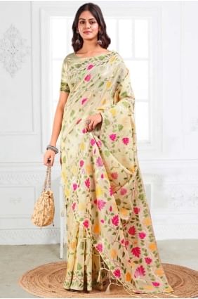 Beautiful Linen Weaving Off white Saree with Blouse SR28668