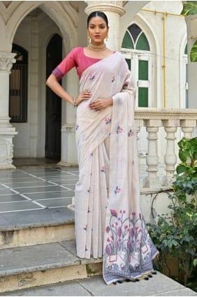 Off white Saree in Silk with Weaving SR29374