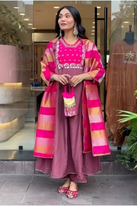 Silk Onion Eid Anarkali Suit in Embroidered AS4183