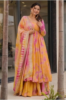 Embroidered Anarkali Suit in Orange Chinon chiffon AS4158