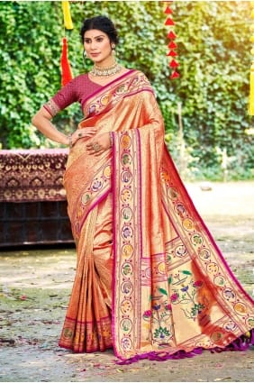 Orange Embroidered Silk Saree for Occasion Wear SR29837
