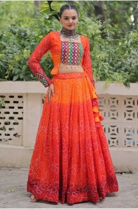 Georgette Lehenga Choli in Orange with Weaving LC8645