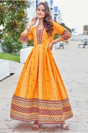 Weaving Rayon Gown Dress in Orange with Dupatta GW1176