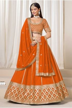 Orange Art Silk Lehenga Choli with Beautiful Embroidery LC8674