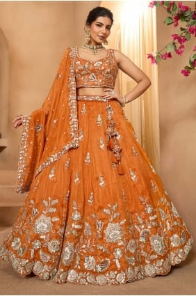 Orange Tissue Lehenga Choli with Embroidered LC8814