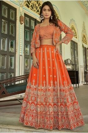 Chiffon Lehenga Choli with Weaving in Orange LC8607