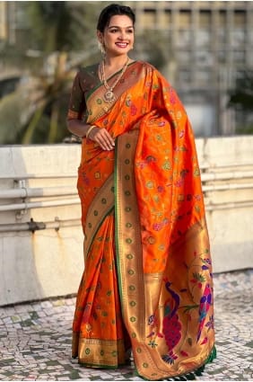 Orange Saree in Weaving Soft SR28288