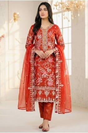 Orange Sequins Eid Salwar Kameez in Silk SK155989