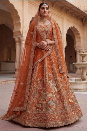 Orange Lehenga Choli in Thread Silk LC9007