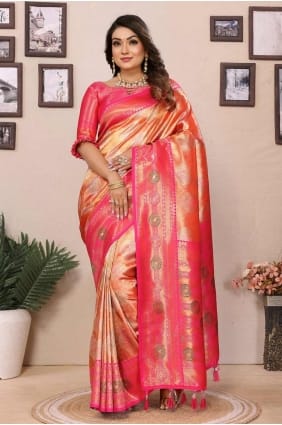 Orange Weaving Saree in Banarasi silk SR28252