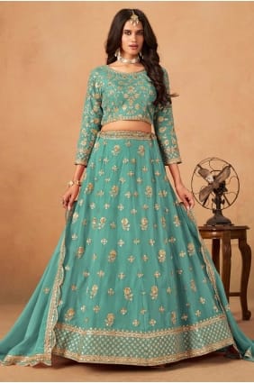Sea green Lehenga Choli in Organza with Embroidered LC8723