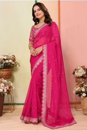 Luxury Pink Saree in Embroidered Organza SR28690
