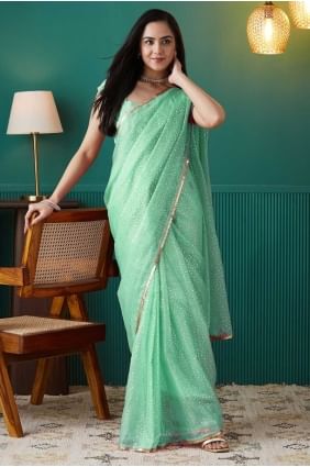 Comfortable Green Saree with Printed Organza SR28724