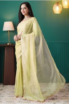 Glamorous Olive Saree with Printed Organza SR28721