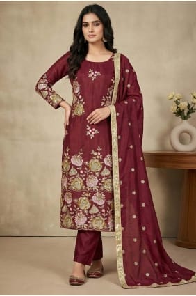 Salwar Kameez in Maroon Organza with Sequins SK15664