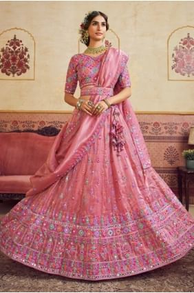 Pink Weaving Lehenga Choli in Organza LC8616