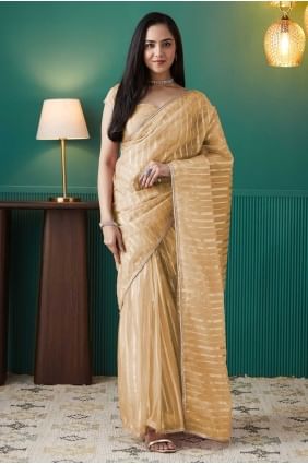 Indian Saree in Yellow Organza with Weaving SR28727