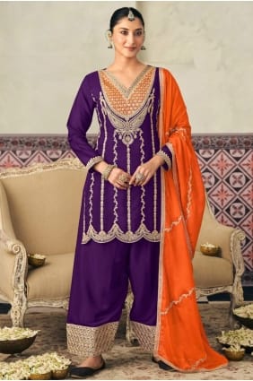 Chiffon Purple Palazzo Suit in Zircon PZ4330