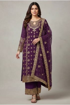 Purple Eid Palazzo Suit with Sequins Faux georgette PZ4298