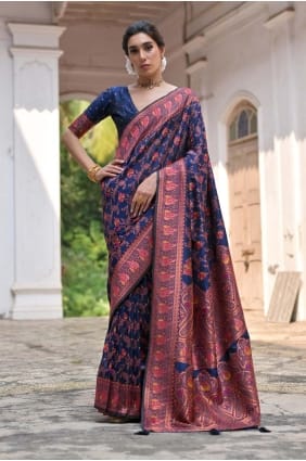 Pashmina Zari Navy blue Saree with Blouse SR29668