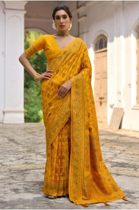 Zari Pashmina Saree in Yellow SR29671