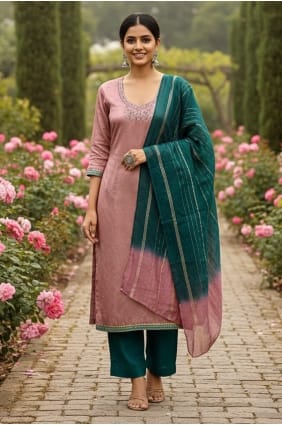 Peach Salwar Kameez in Embroidered Silk SK15822