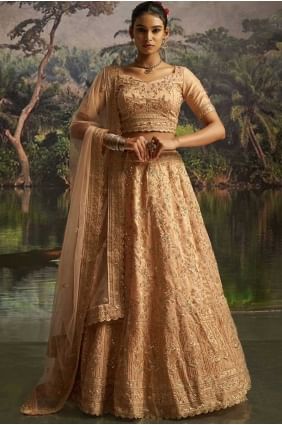 Peach Soft Net Embroidered Lehenga Choli with Dupatta LC8693