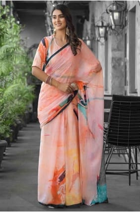 Peach Printed Georgette Saree SR28329