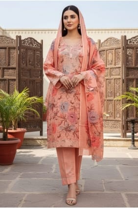 Peach Cotton Salwar Kameez with Printed SK159118