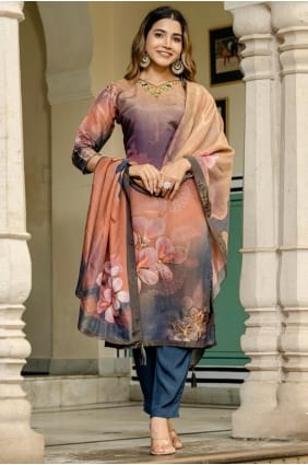 Peach Salwar Kameez in Silk with Digital print SK155830
