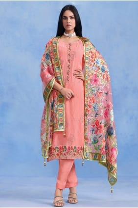 Embroidered Georgette Peach Salwar Kameez with Dupatta SK15770