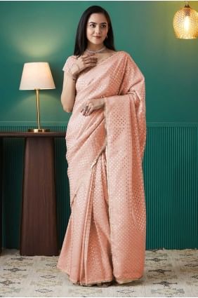 Refined Printed Saree in Peach Organza SR28716