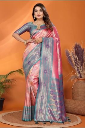 Peach Saree with Weaving Banarasi silk SR28250