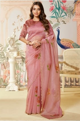 Peach Saree in Stone with moti Silk SR29122