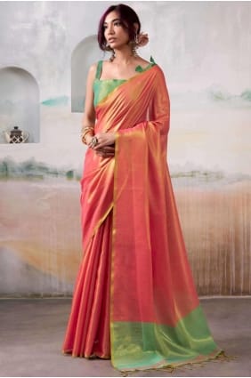 Peach Embroidered Saree in Tussar silk SR29028