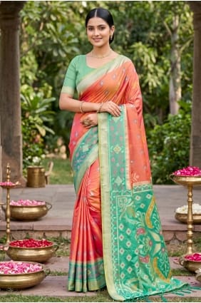 Silk Peach Saree in Weaving SR29976