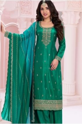Pine green Eid Palazzo Suit in Silk PZ4099